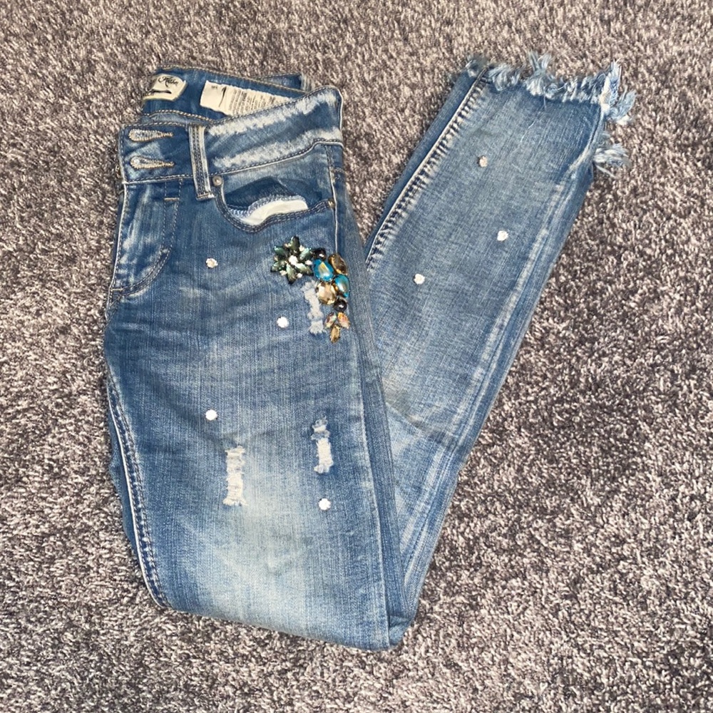 Jeweled Ankle Skinny Jeans